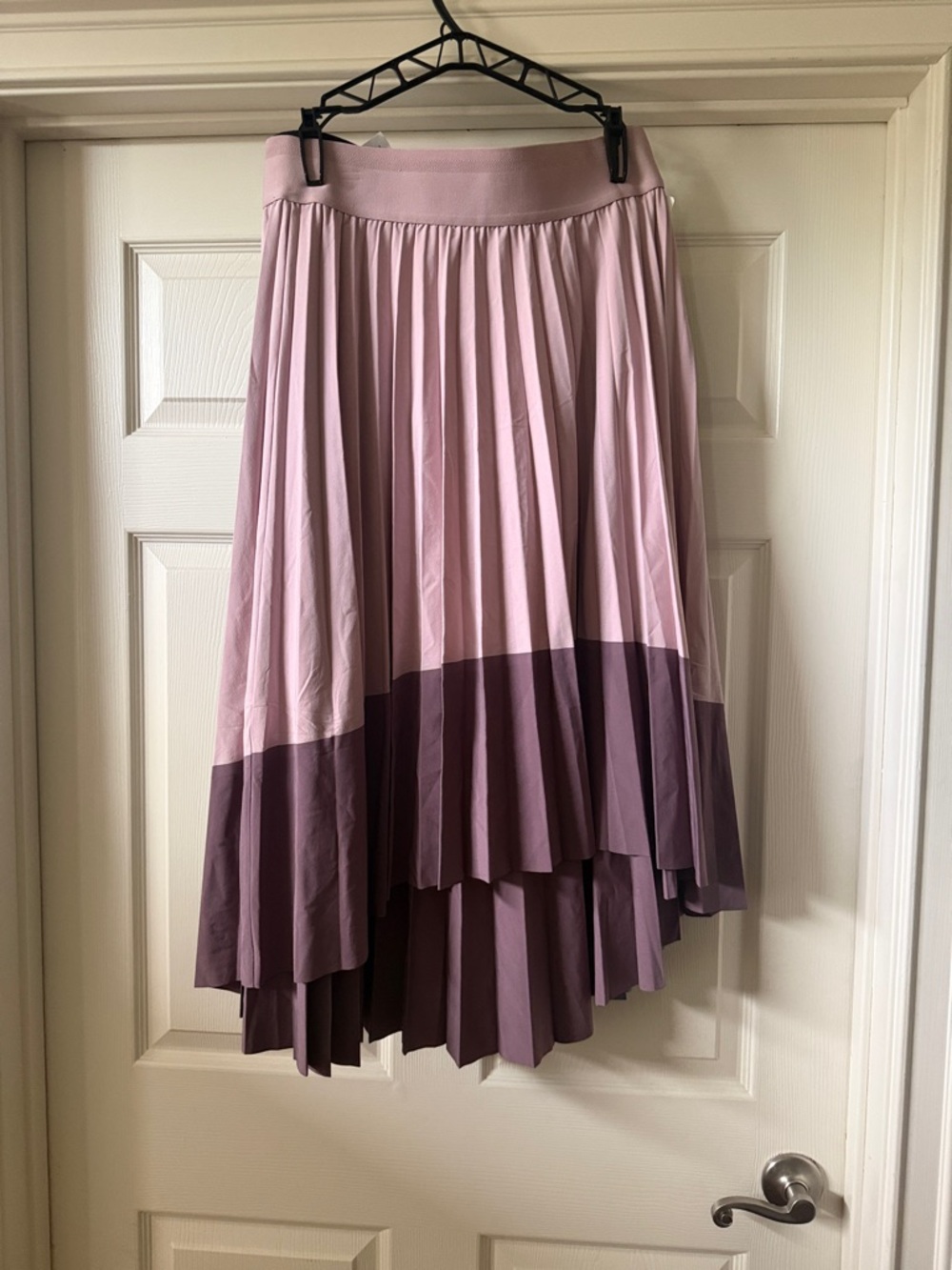 2-Pleated Colorblock Midi Skirt in Black, Dusty Blue & Mauve - Picture 2 of 2